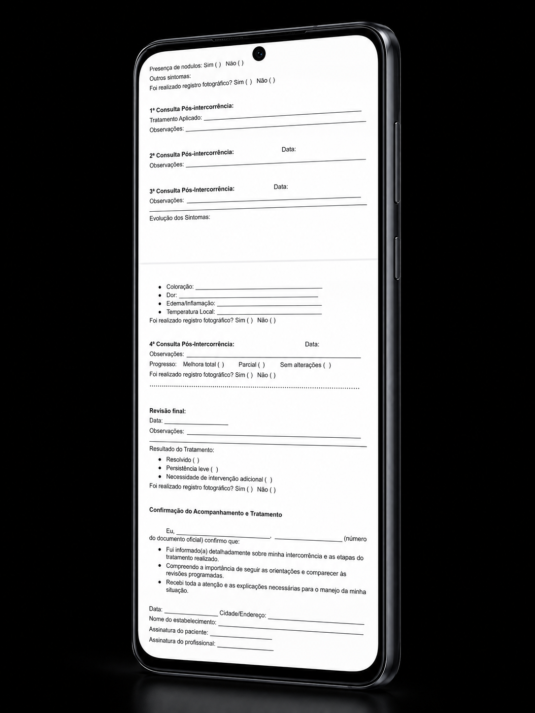 Prévia do formulário clínico-legal de seguimento no celular